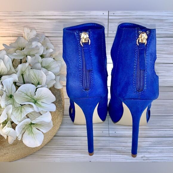 Shoedazzle Blue Velour Thjck Strap Stiletto Heels S:6.5 - Picture 7 of 11